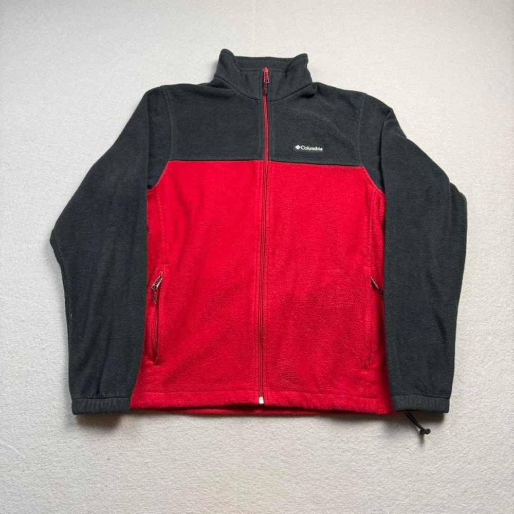 Columbia Fleece Jacket Red Black Full Zip Outdoor Medium